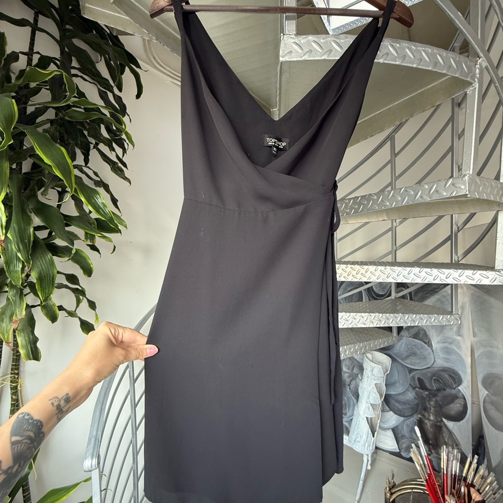 Top Shop Mini Wrap Strappy Elegant Black Dress